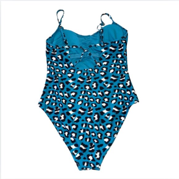 Blue Leopard Animal Print Women's One Piece Swimsuit Cheeky Full Coverage L - Picture 2 of 10